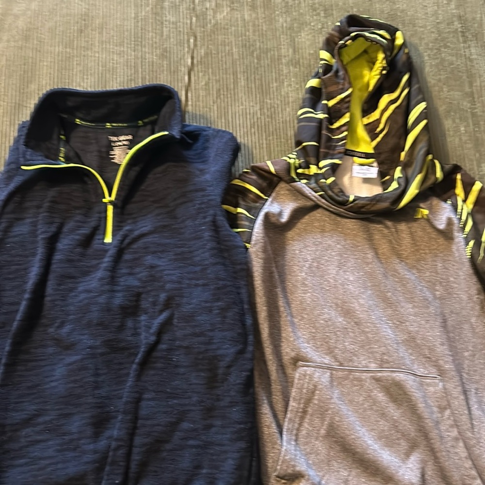 Two sweatshirts, size 14-16.  One hoodie, one collar.  Barely worn, great shape.